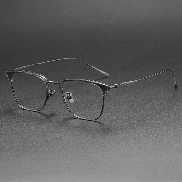 Browline Titanium Glasses LE1302_Clear Gray & Gunmetal