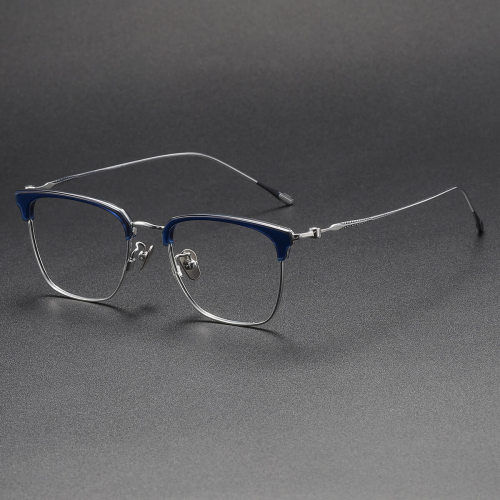 Browline Titanium Glasses LE1302_Clear Blue & Silver