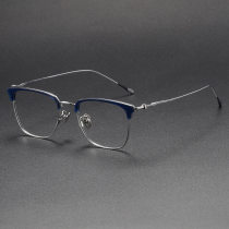 Browline Titanium Glasses LE1302_Clear Blue & Silver Browline Titanium Glasses LE1302_Clear Blue & Silver