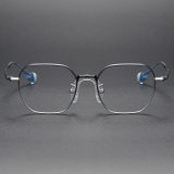 Geometric Titanium Glasses LE1322_Blue & Silver Front View