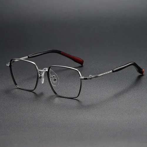 Square Titanium Glasses LE1296_Black & Silver