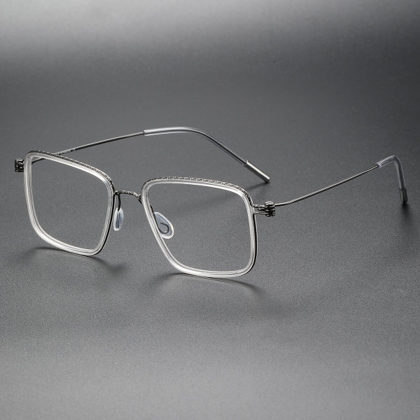 Square Titanium Glasses LE1309_Clear & Gunmetal