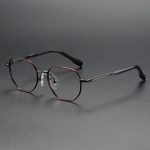Geometric Titanium Glasses LE1288_Red & Gunmetal