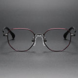 Geometric Titanium Glasses LE1288_Red & Gunmetal Front View
