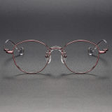 Round Titanium Glasses LE1257_Red Front View
