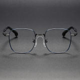 Square Titanium Glasses LE1277_Blue & Silver Front View