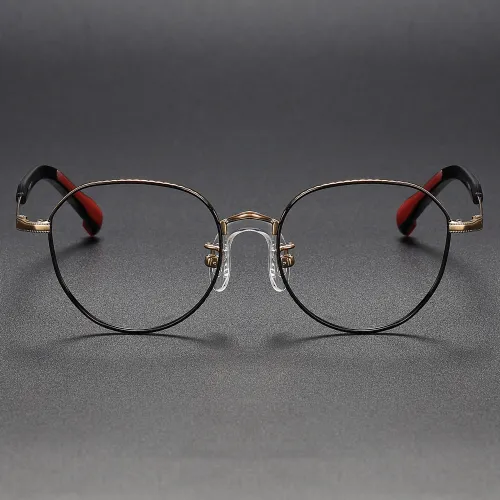 Round Titanium Glasses LE1261_Black & Gold