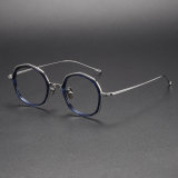 Geometric Titanium Glasses LE1255_Blue Tortoise & Silver