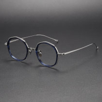 Geometric Titanium Glasses LE1255_Blue Tortoise & Silver