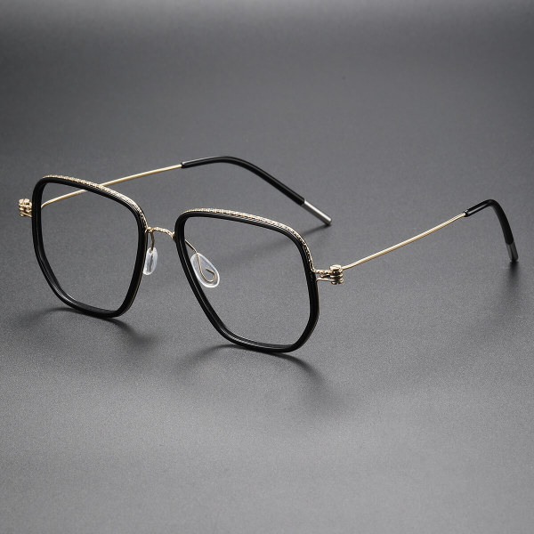 Geometric Titanium Glasses LE1253_Black & Gold