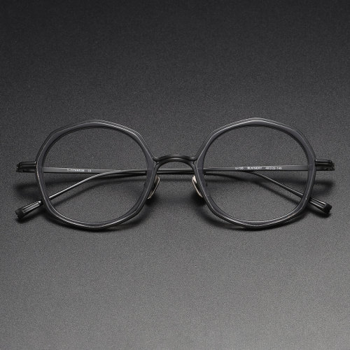 Geometric Titanium Glasses LE1255_Clear Gray - Black
