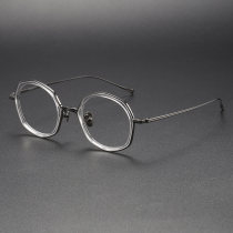 Geometric Titanium Glasses LE1255_Clear & Gunmetal