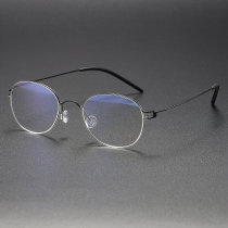 Oval Titanium Glasses LE1271_Black & Silver Oval Titanium Glasses LE1271_Black & Silver