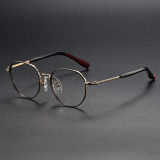 Round Titanium Glasses LE1261_Black & Gold