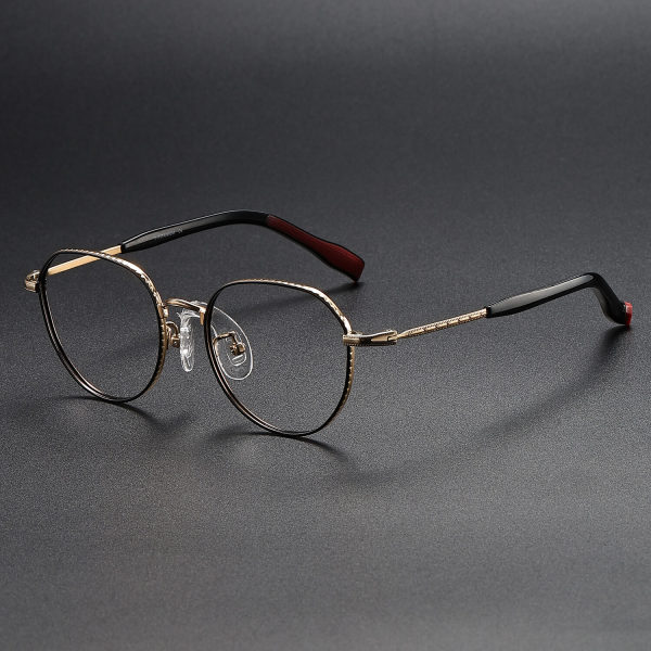 Round Titanium Glasses LE1261_Black & Gold