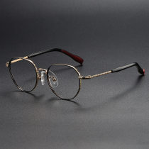 Round Titanium Glasses LE1261_Black & Gold Round Titanium Glasses LE1261_Black & Gold