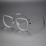 Geometric Titanium Glasses LE1253_Clear & Gunmetal