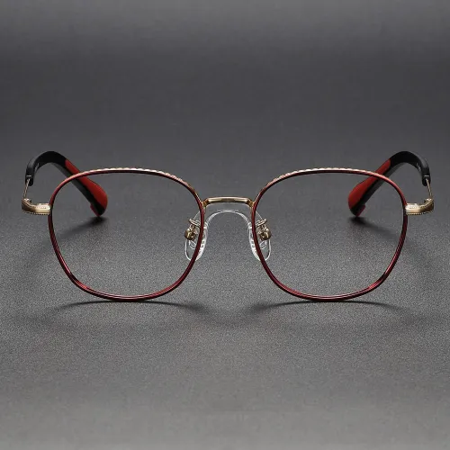 Square Titanium Glasses LE1258_Red & Gold