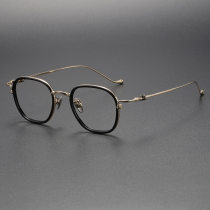 Round Titanium Glasses LE1279_Black & Gold