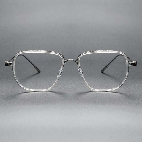 Geometric Titanium Glasses LE1253_Clear & Gunmetal