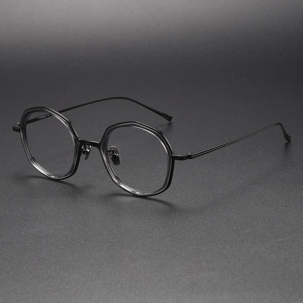 Geometric Titanium Glasses LE1255_Clear Gray - Black