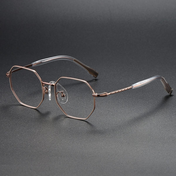 Geometric Titanium Glasses LE1268_Coffee & Rose Gold