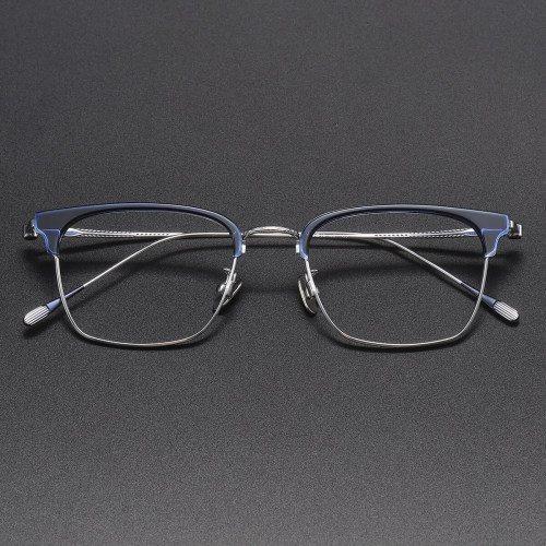 Browline Titanium Glasses LE1219_Clear Blue & Silver