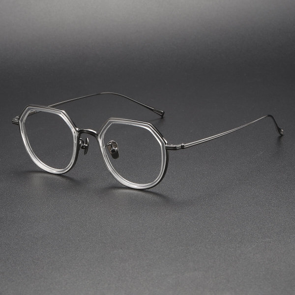 Geometric Titanium Glasses LE1235_Clear & Gunmetal