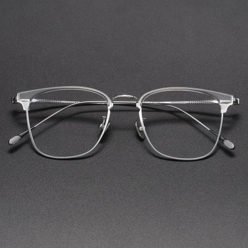 Browline Titanium Glasses LE1232_Clear & Silver