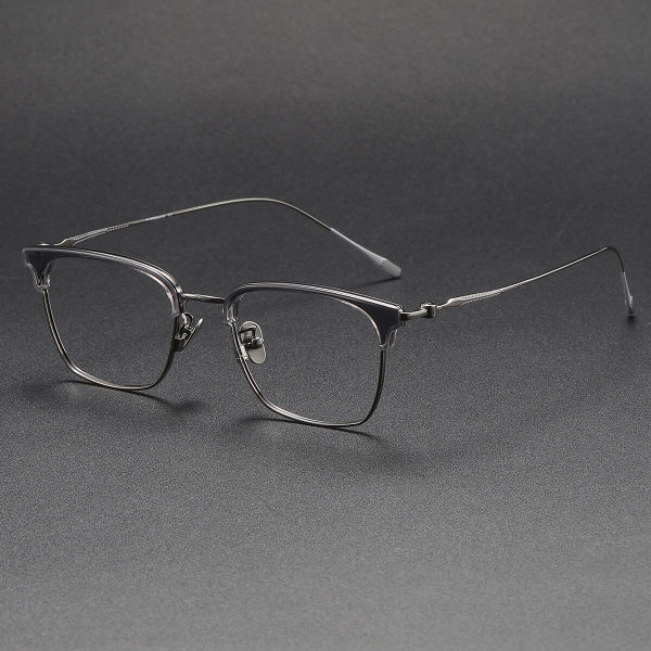 Browline Titanium Glasses LE1219_Clear Gray & Gunmetal