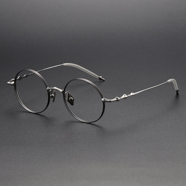 Round Titanium Glasses LE1242_Black & Silver