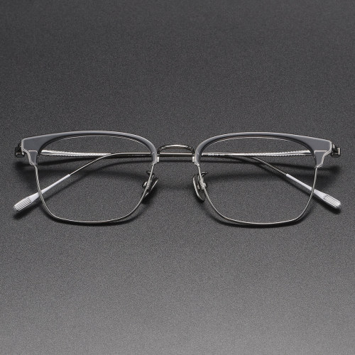 Browline Titanium Glasses LE1219_Clear Gray & Gunmetal