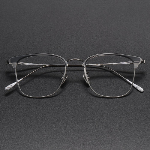 Browline Titanium Glasses LE1232_Clear Gray & Gunmetal