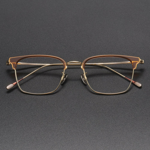 Browline Titanium Glasses LE1219_Clear Tea & Gold
