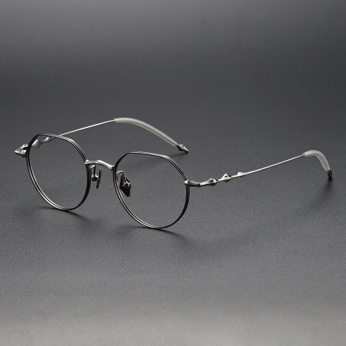 Geometric Titanium Glasses LE1225_Black & Silver