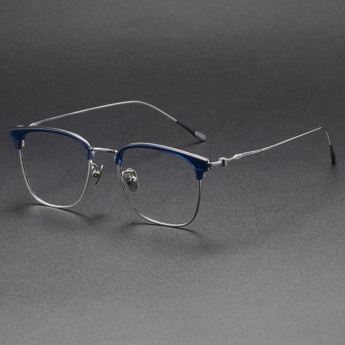 Browline Titanium Glasses LE1232_Clear Blue & Silver