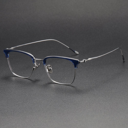 Browline Titanium Glasses LE1219_Clear Blue & Silver