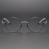 Round Titanium Glasses LE1242_Black & Silver