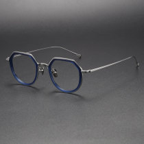 Geometric Titanium Glasses LE1235_Clear Blue & Silver