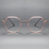Geometric Titanium & Acetate Glasses LE1197_Clear Pink & Rose Gold