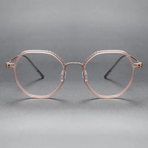 Geometric Titanium & Acetate Glasses LE1197_Clear Pink & Rose Gold