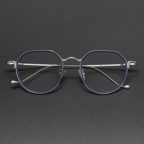 Geometric Titanium Glasses LE1207_Clear Blue & Silver