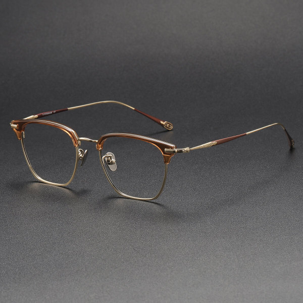 Browline Titanium Glasses LE1211_Clear Tea & Gold