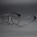Geometric Titanium Glasses LE1203_Black - Silver
