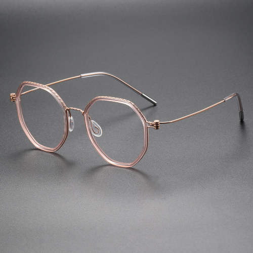 Geometric Titanium & Acetate Glasses LE1197_Clear Pink & Rose Gold