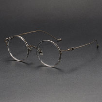 Round Titanium Glasses LE1208_Clear Gray Tortoise & Bronze