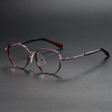 Geometric Titanium Glasses LE1210_Red & Rose Gold