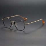 Geometric Titanium Glasses LE1203_Black - Gold