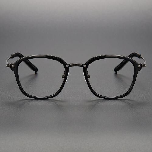 Square Acetate & Titanium Glasses LE1183_Black & Gunmetal