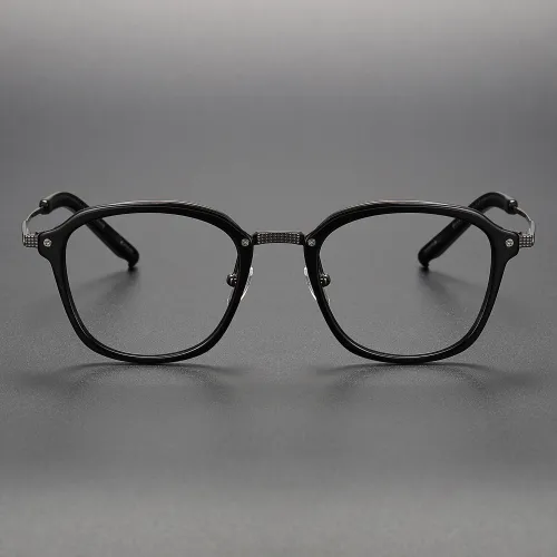 Square Acetate & Titanium Glasses LE1183_Black & Gunmetal